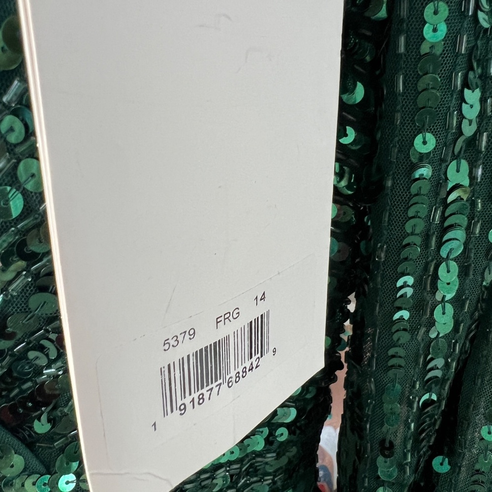 NWT Mac Duggal 5379 [14] Emerald Green Sequined Wrap Maxi Evening Gown Wicked - Picture 11 of 11